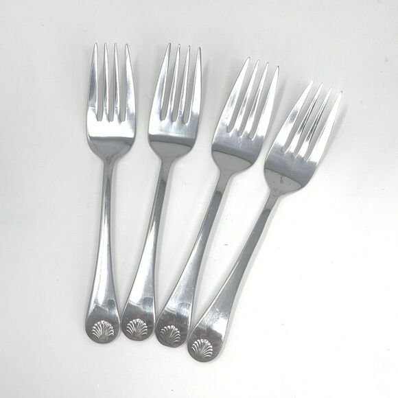 Reed & Barton BAYVIEW Stainless Select Shell Glossy Salad Fork 6.75” Set Of 4 - Picture 1 of 10